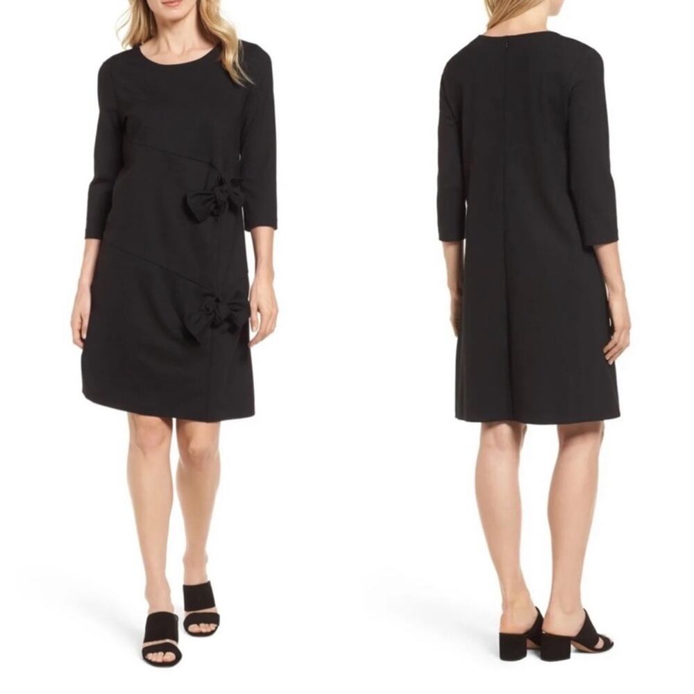 Halogen Women’s Black Bow Tie Detail Knee Length Dress 3/4 Sleeves Size XL